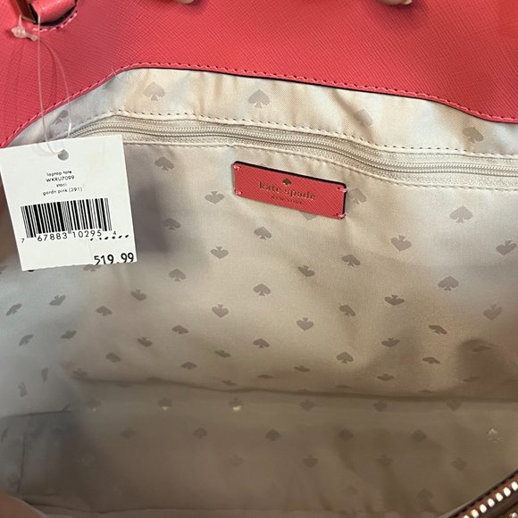 Kate Spade Staci Laptop Tote Triple Compartment Leather Garden Pink - Picture 7 of 8